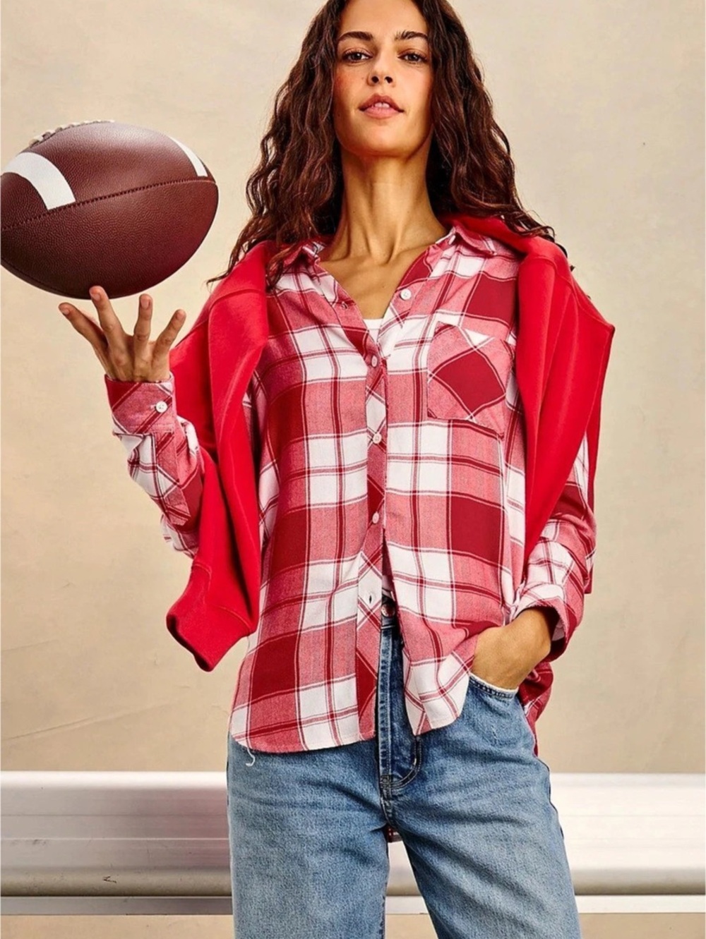 Rails Hunter Button Down Shirt Plaid Red & White Medium